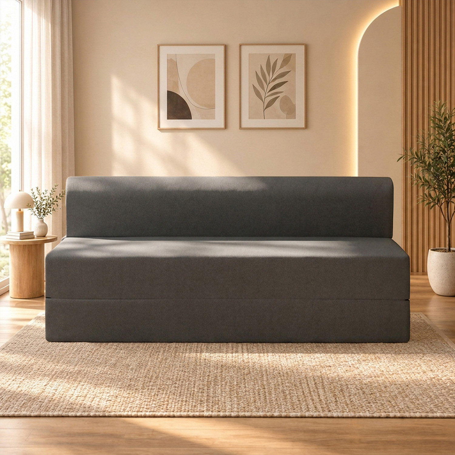 florance 3 Seater Sofa Cum Bed 6x5 Ft | Premium Foam | Washable Cover | Grey 3 Seater Double Foam Fold Out Sofa Cum Bed Price in India - Image 1