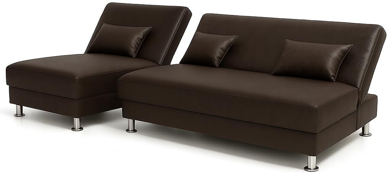 Image of FURNY Joybird 5 Seater LHS L Shape Sofa Cum Bed Set | Premium Leatherette Upholster Fabric 5 Seater Sofa (Finish Color - Brown, Pre-assembled)