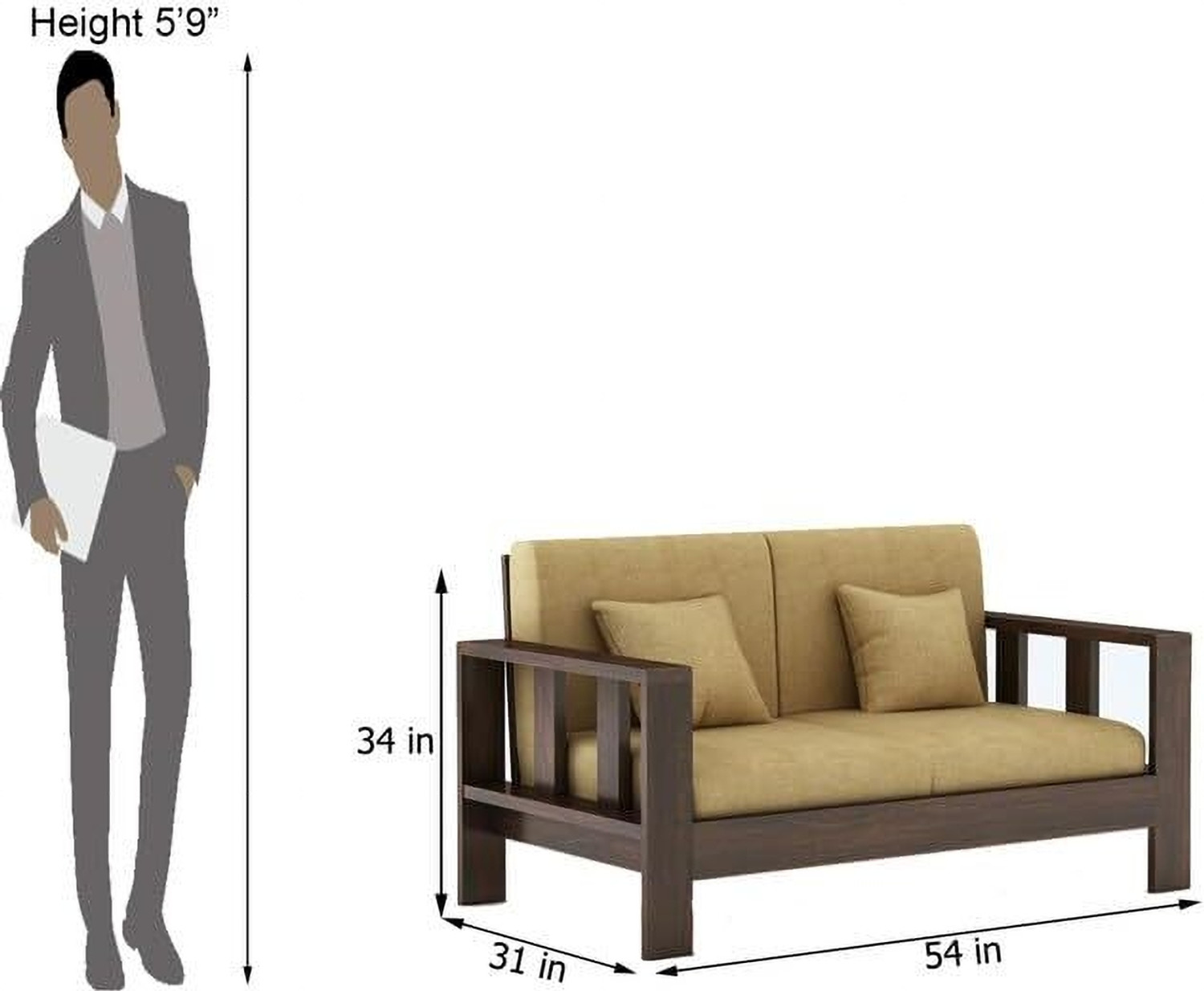 Image of SUNCROWN Monarch Sheesham wood for livingroom /bedroom /seating Fabric 2 + 1 Sofa Set (Walnut, Pre-assembled)