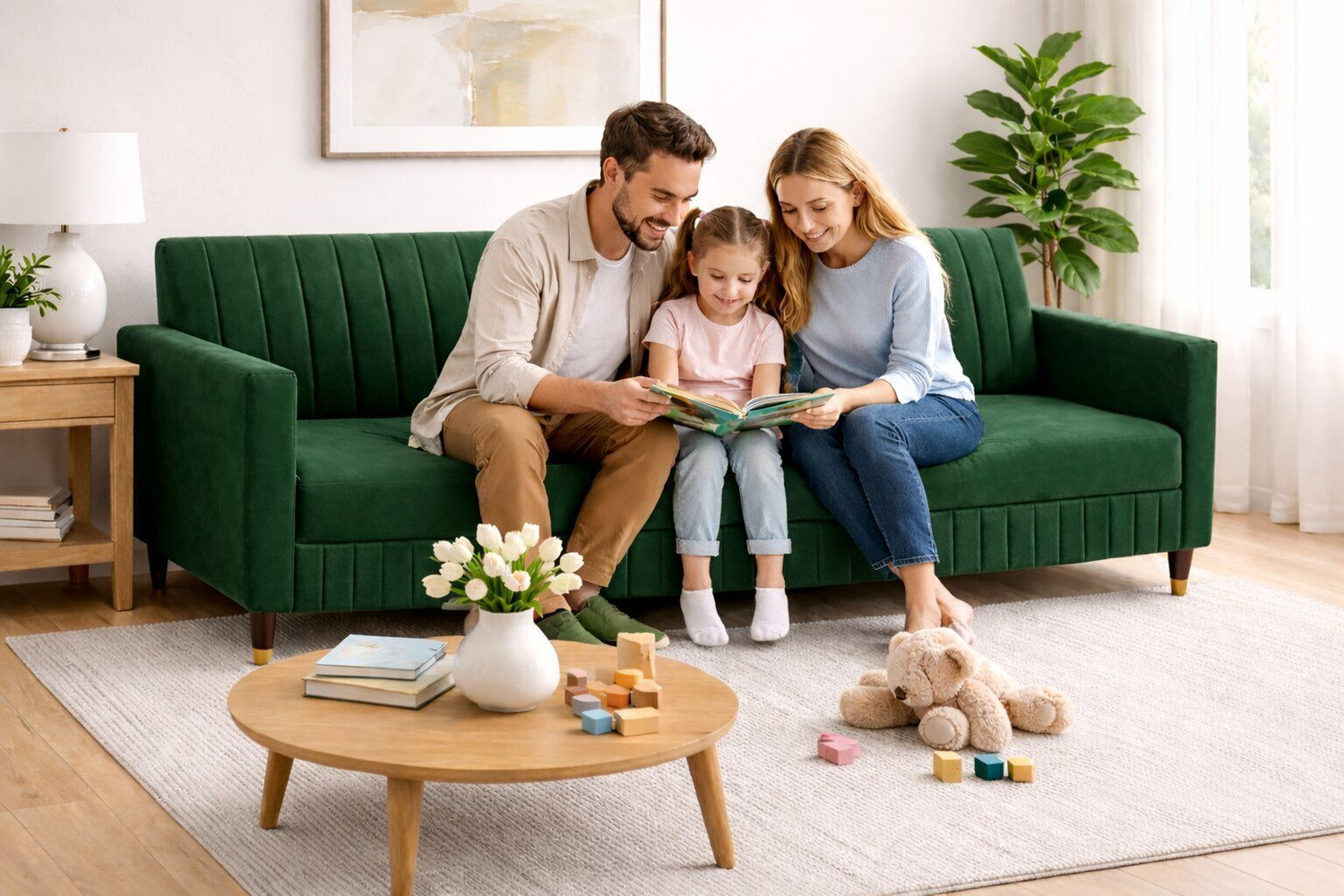 Image of Flipkart Perfect Homes NYC Fabric 4 Seater Sofa (Finish Color - Green, DIY(Do-It-Yourself))