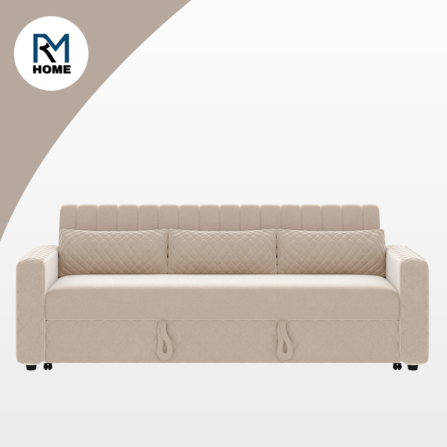 Image of RM HOME Oliver Cumbed Fabric 3 Seater Sofa (Finish Color - Beige, DIY(Do-It-Yourself))