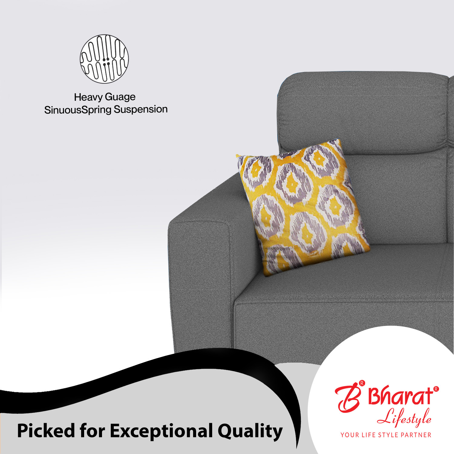 Image of Bharat Lifestyle Lucy Fabric 2 Seater Sofa (Finish Color - Grey, DIY(Do-It-Yourself))