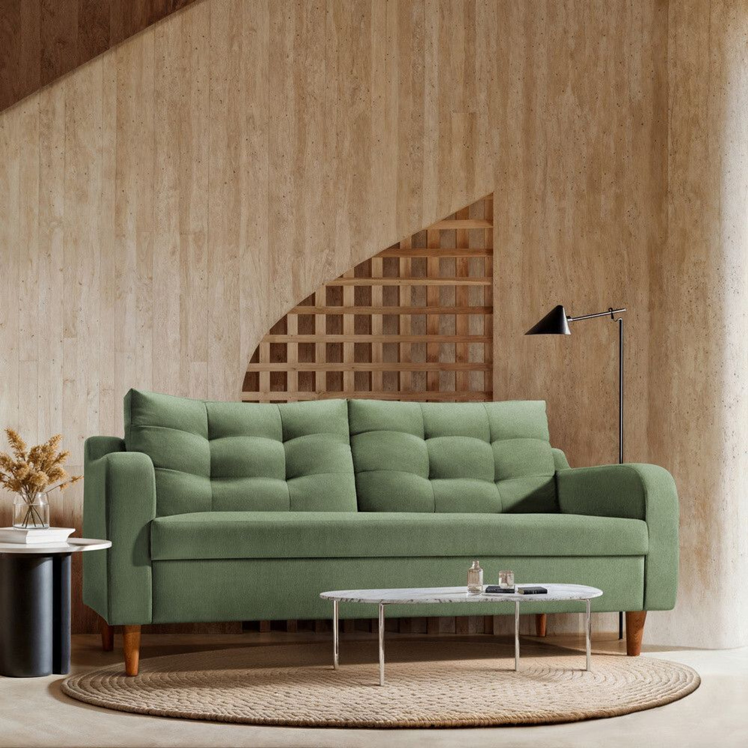 Image of Flipkart Perfect Homes NYC Fabric 4 Seater Sofa (Finish Color - Green, DIY(Do-It-Yourself))
