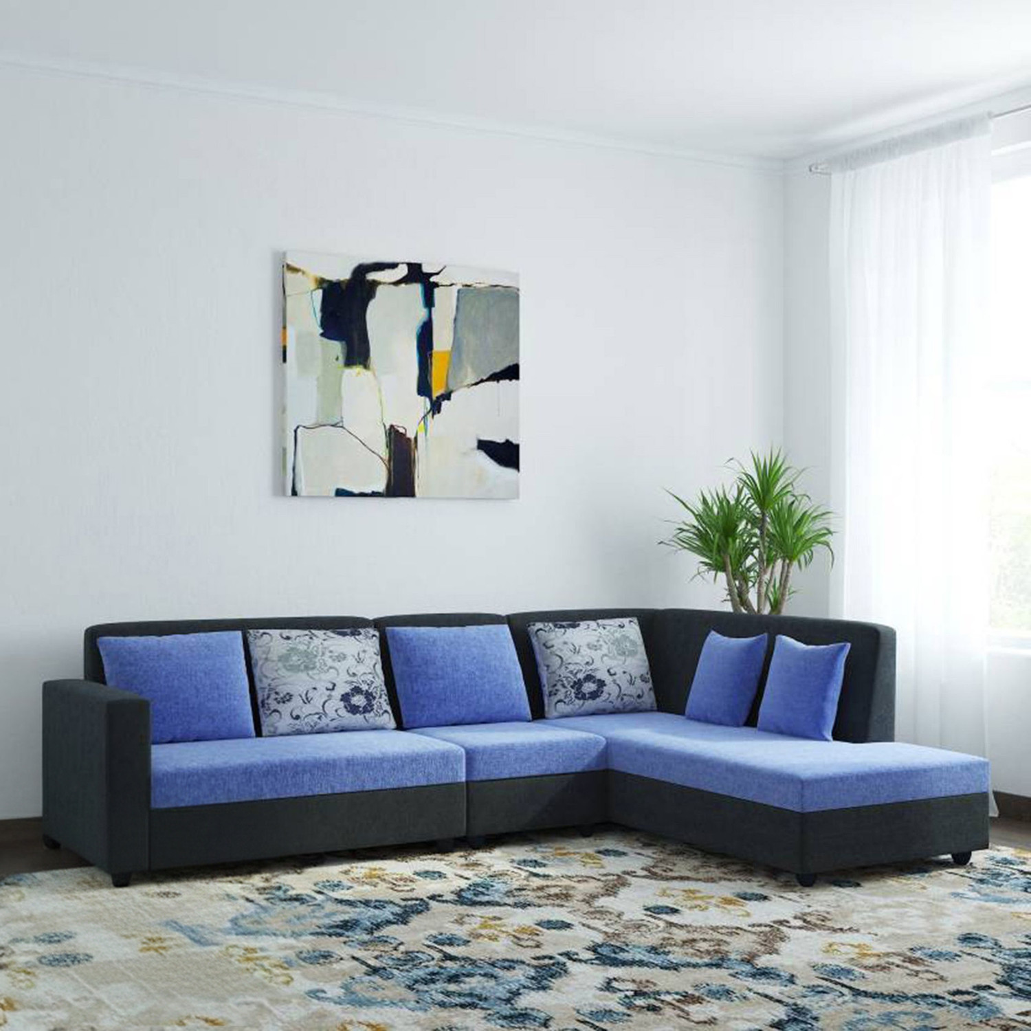 Image of Bharat Lifestyle Kohinoor Fabric 8 Seater Sofa (Finish Color - Blue & Grey, DIY(Do-It-Yourself))
