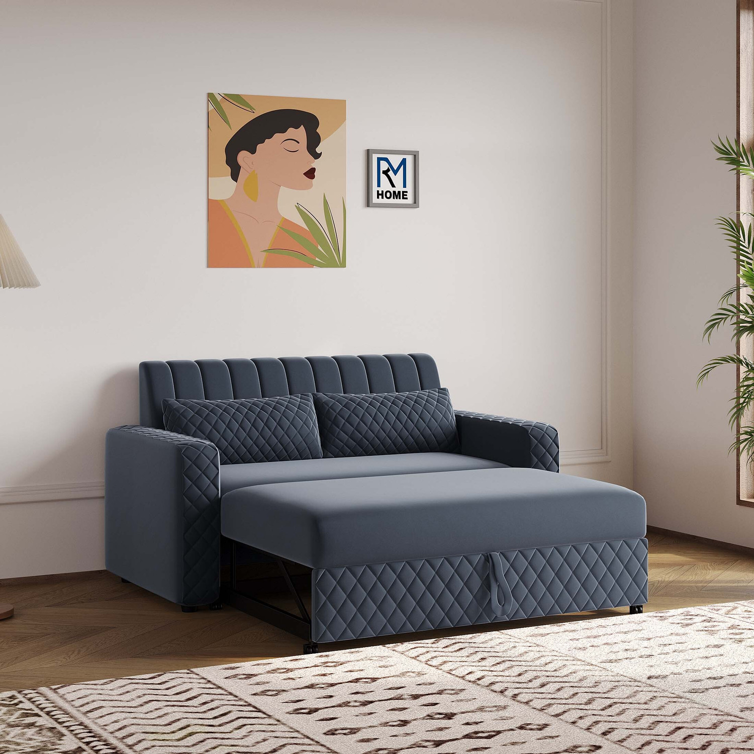 Image of RM HOME Oliver Cumbed Fabric 3 Seater Sofa (Finish Color - Beige, DIY(Do-It-Yourself))