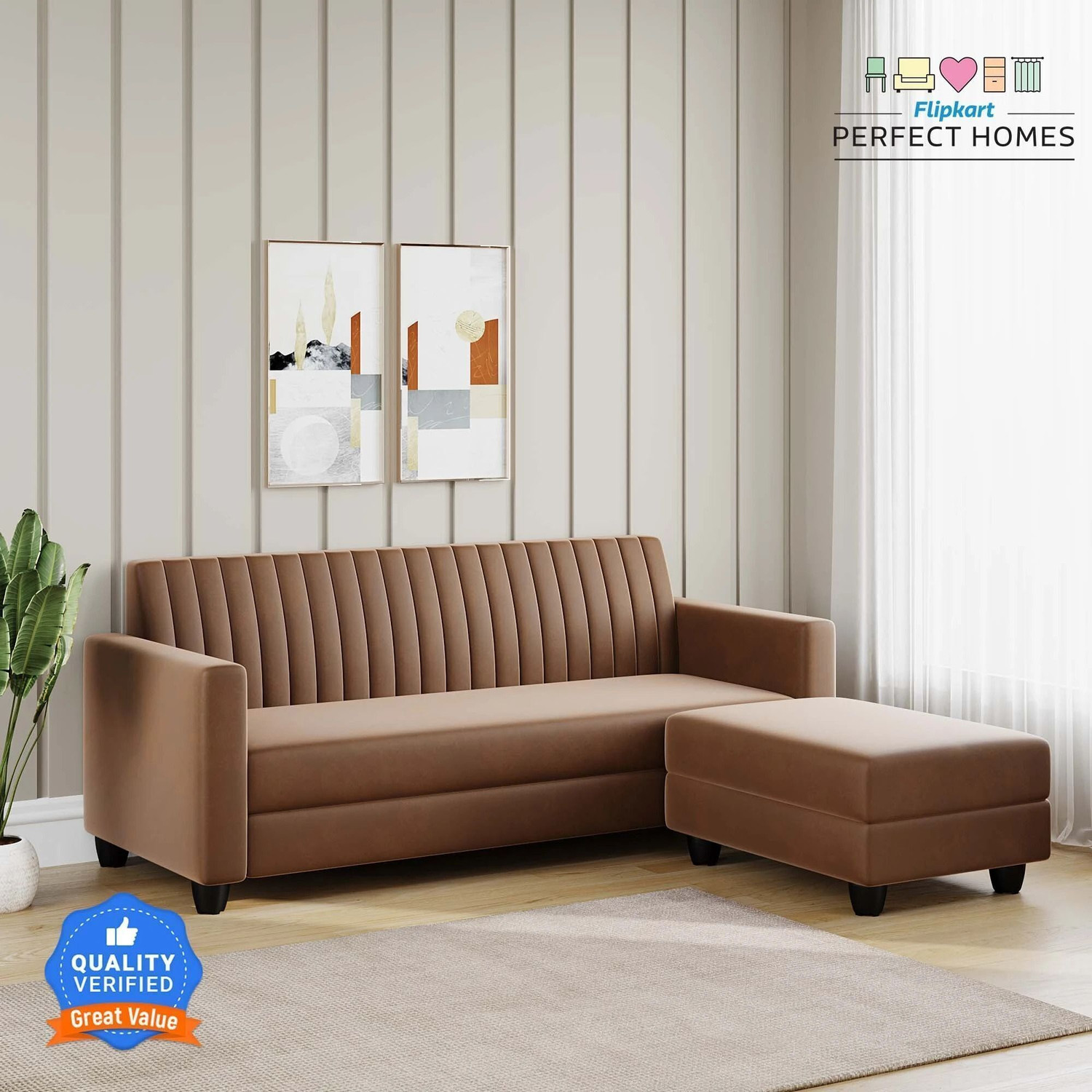 Image of Flipkart Perfect Homes Nora Fabric 4 Seater Sofa (Finish Color - Grey, DIY(Do-It-Yourself))