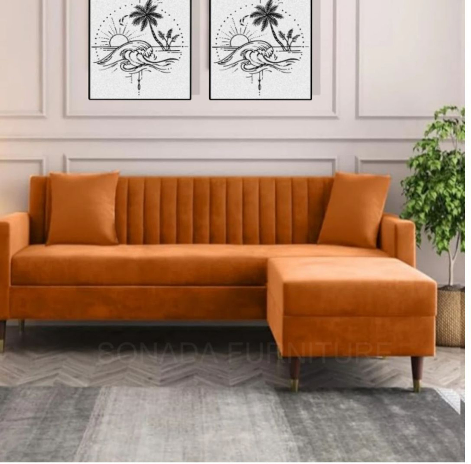 Image of RM HOME Oliver Cumbed Fabric 3 Seater Sofa (Finish Color - Beige, DIY(Do-It-Yourself))