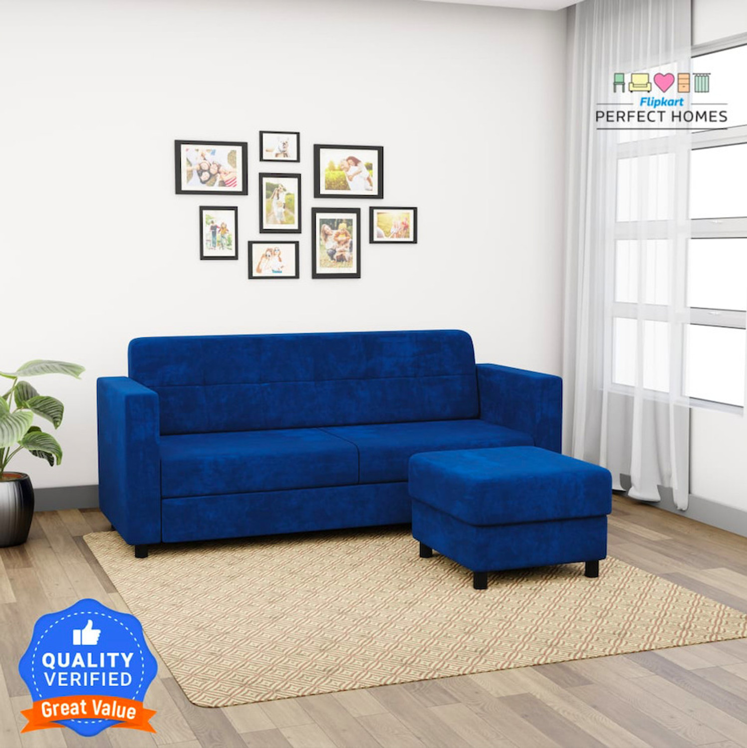 Image of Flipkart Perfect Homes Nora Fabric 4 Seater Sofa (Finish Color - Teal, DIY(Do-It-Yourself))