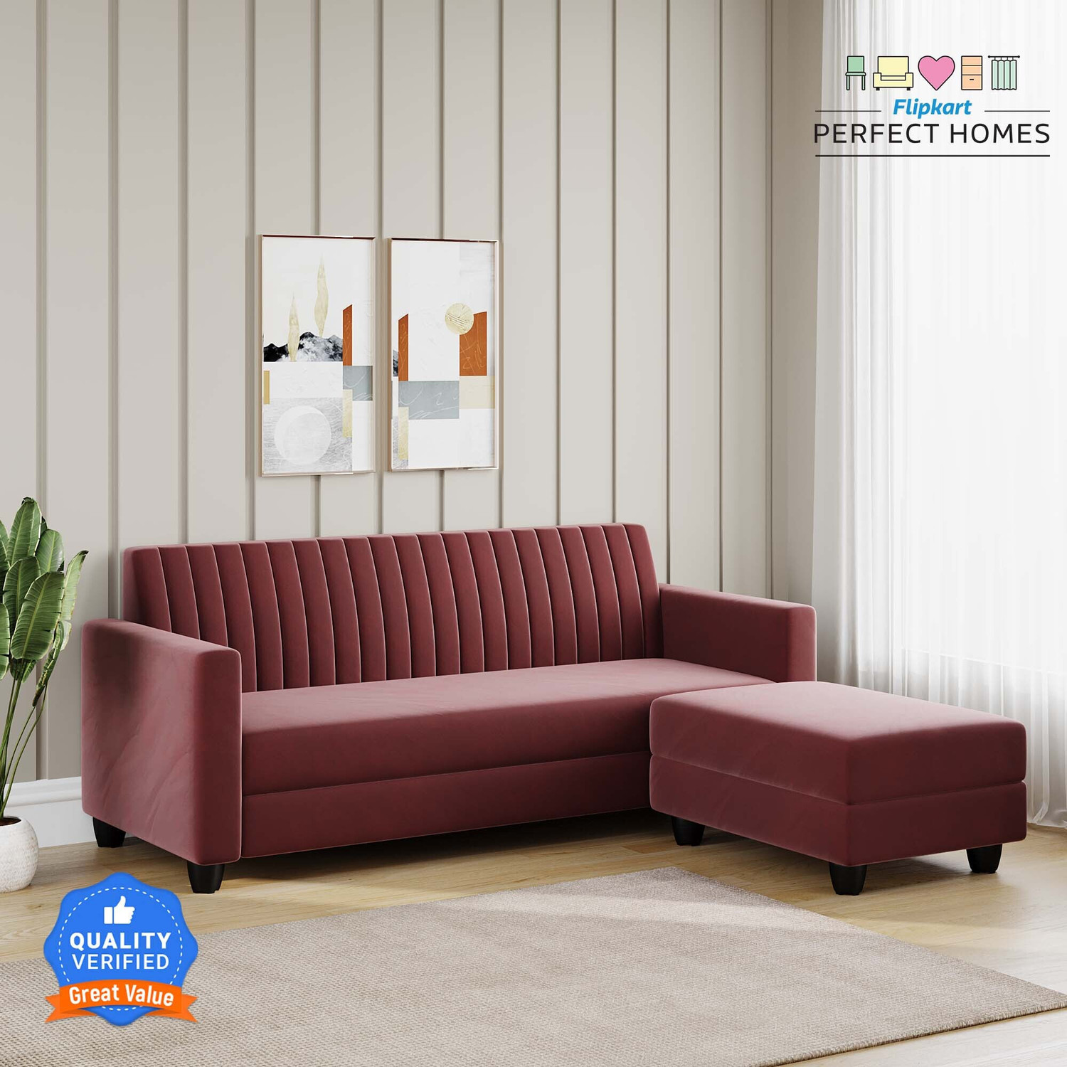 Image of Flipkart Perfect Homes Nora Fabric 4 Seater Sofa (Finish Color - Teal, DIY(Do-It-Yourself))