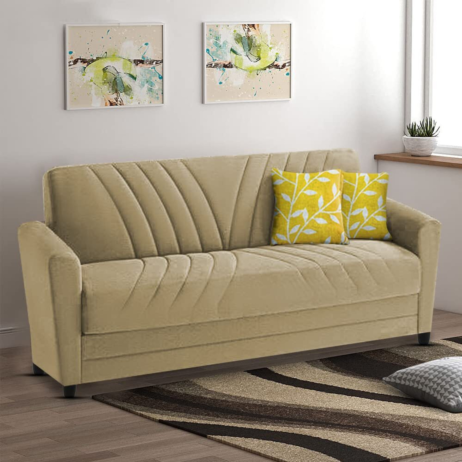 Image of RM HOME Oliver Cumbed Fabric 3 Seater Sofa (Finish Color - Beige, DIY(Do-It-Yourself))