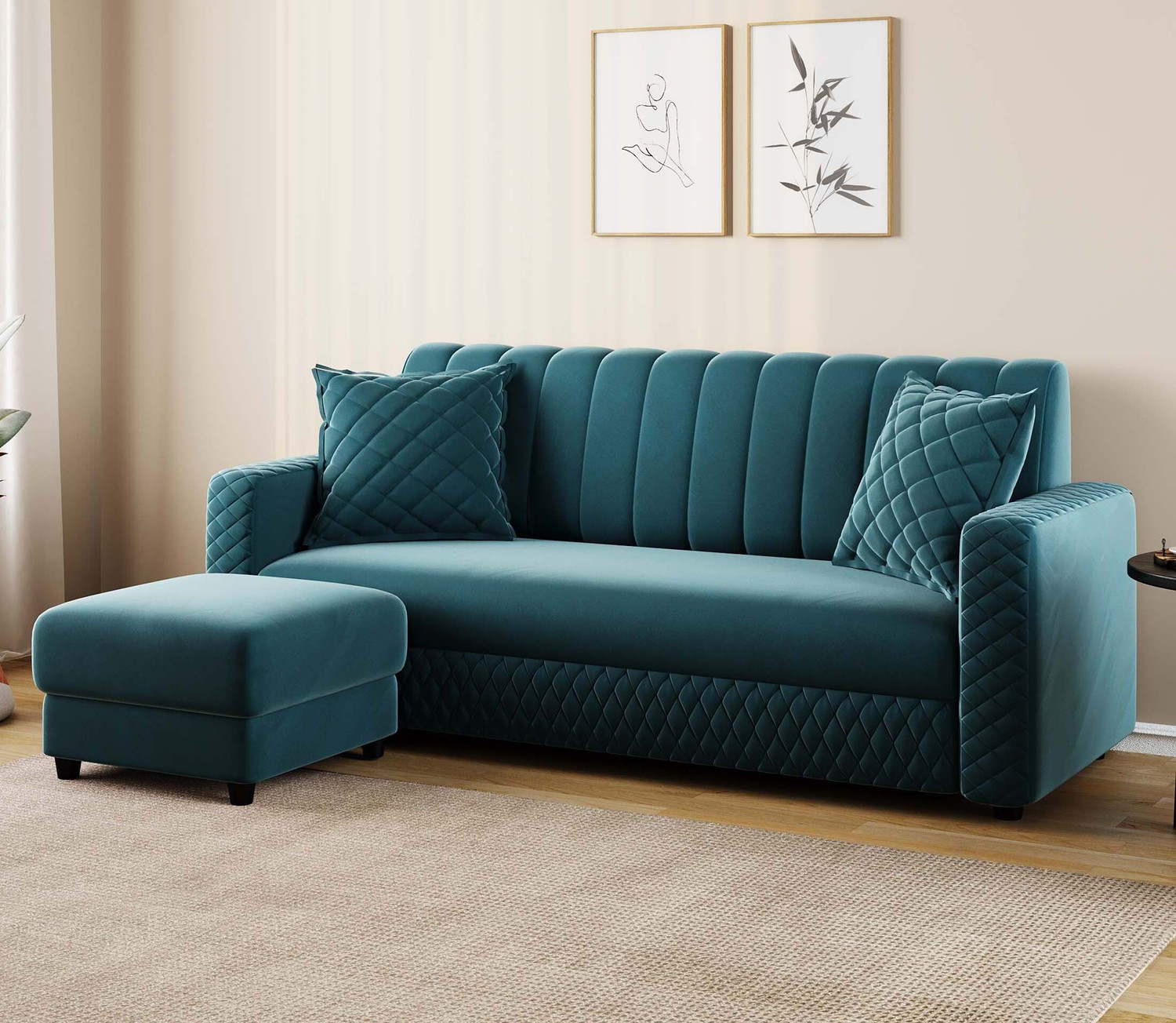 Image of Flipkart Perfect Homes Nora Fabric 4 Seater Sofa (Finish Color - Teal, DIY(Do-It-Yourself))