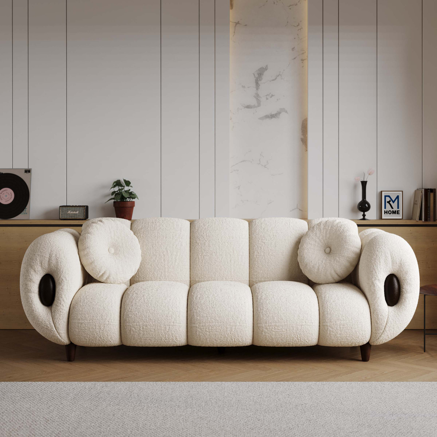 Image of RM HOME Oliver Cumbed Fabric 3 Seater Sofa (Finish Color - Beige, DIY(Do-It-Yourself))