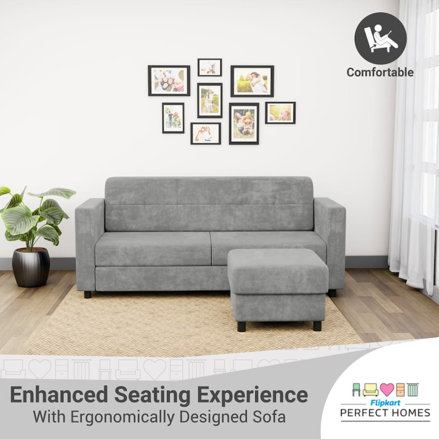 Image of Flipkart Perfect Homes Nora Fabric 4 Seater Sofa (Finish Color - Grey, DIY(Do-It-Yourself))