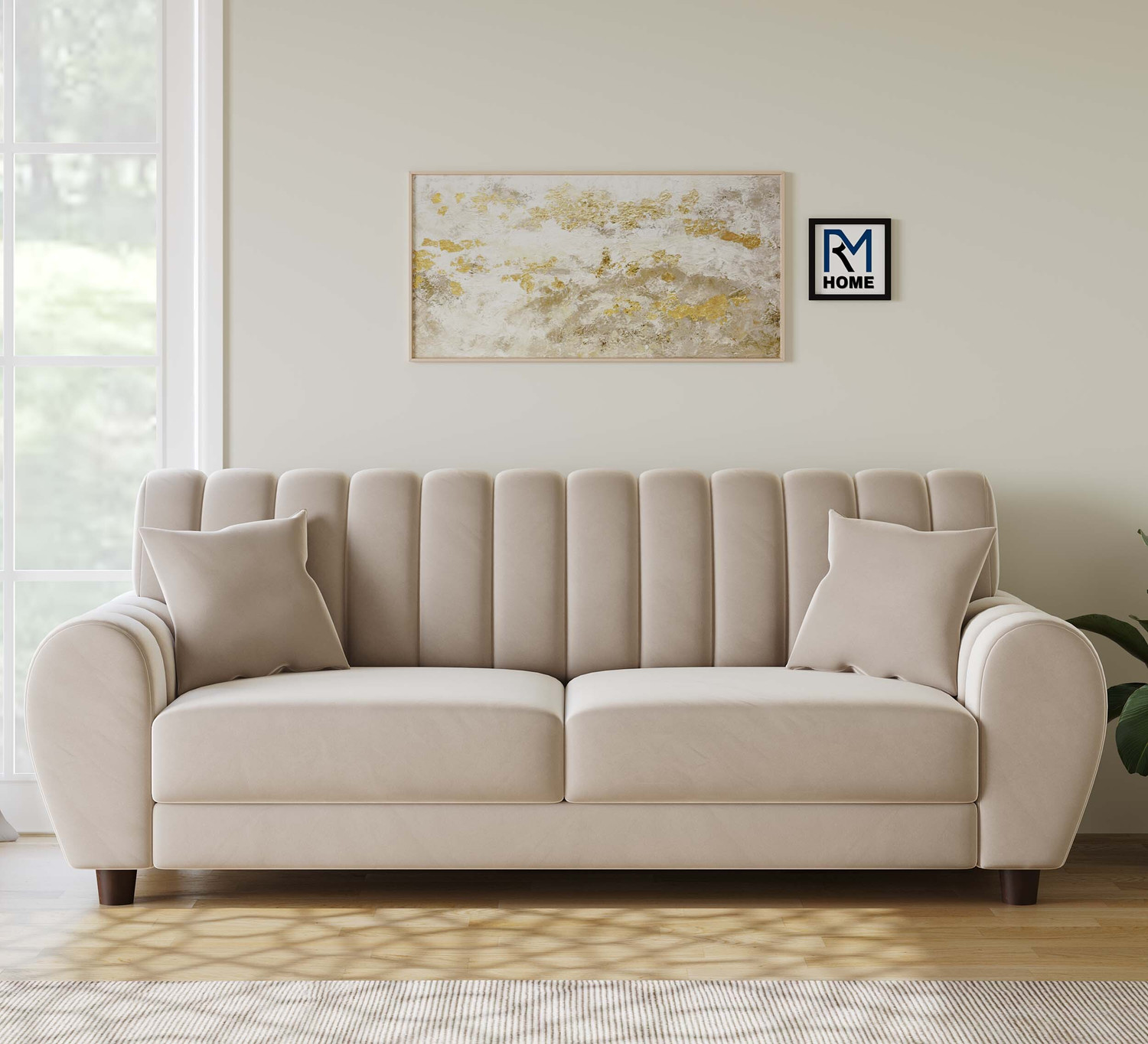 Image of RM HOME Oliver Cumbed Fabric 3 Seater Sofa (Finish Color - Beige, DIY(Do-It-Yourself))