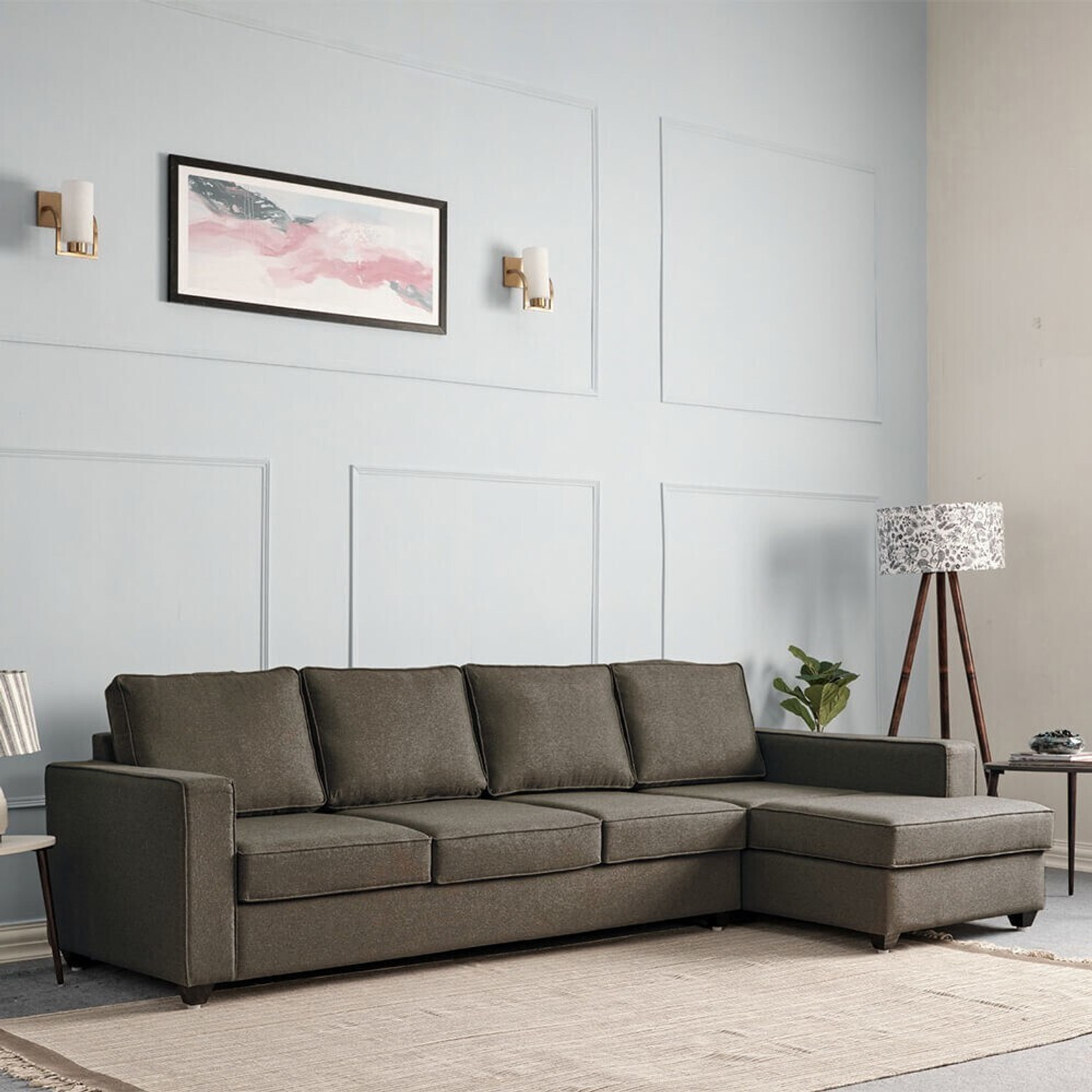 Image of FURNY Joybird 5 Seater LHS L Shape Sofa Cum Bed Set | Premium Leatherette Upholster Fabric 5 Seater Sofa (Finish Color - Brown, Pre-assembled)