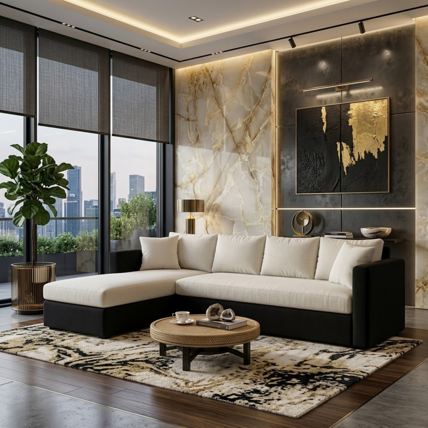 Image of FURNY Joybird 5 Seater LHS L Shape Sofa Cum Bed Set | Premium Leatherette Upholster Fabric 5 Seater Sofa (Finish Color - Brown, Pre-assembled)