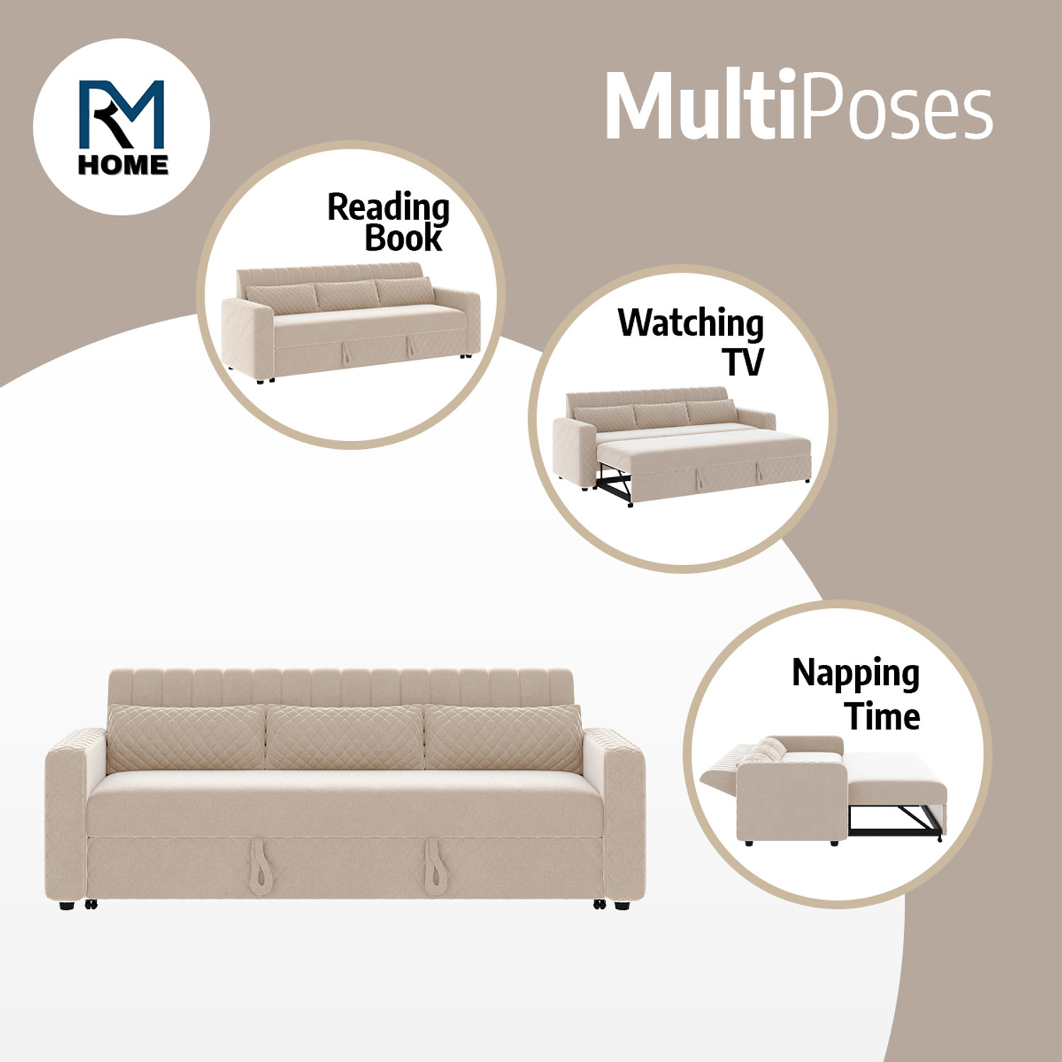 Image of RM HOME Oliver Cumbed Fabric 3 Seater Sofa (Finish Color - Beige, DIY(Do-It-Yourself))