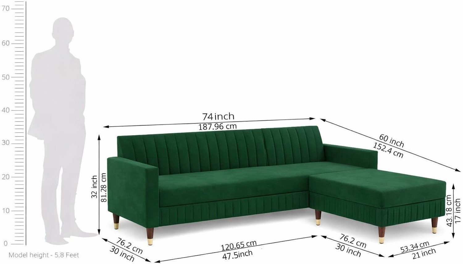 Image of Flipkart Perfect Homes NYC Fabric 4 Seater Sofa (Finish Color - Green, DIY(Do-It-Yourself))