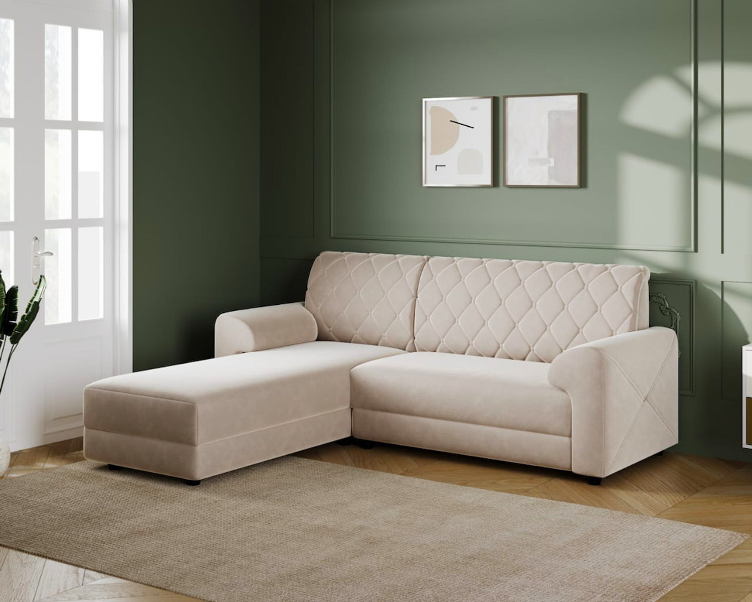 Image of FURNY Joybird 5 Seater LHS L Shape Sofa Cum Bed Set | Premium Leatherette Upholster Fabric 5 Seater Sofa (Finish Color - Brown, Pre-assembled)