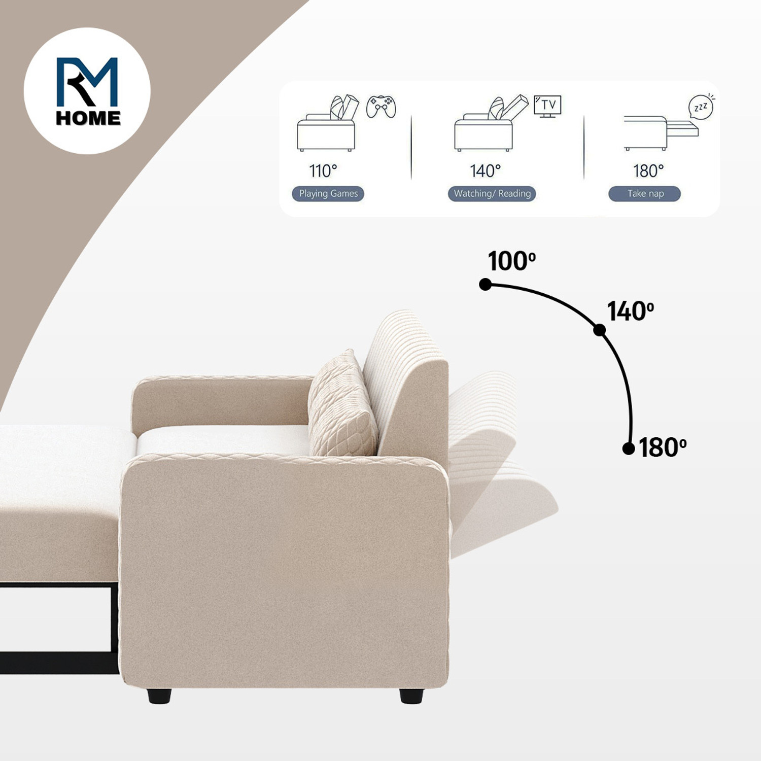 Image of RM HOME Oliver Cumbed Fabric 3 Seater Sofa (Finish Color - Beige, DIY(Do-It-Yourself))