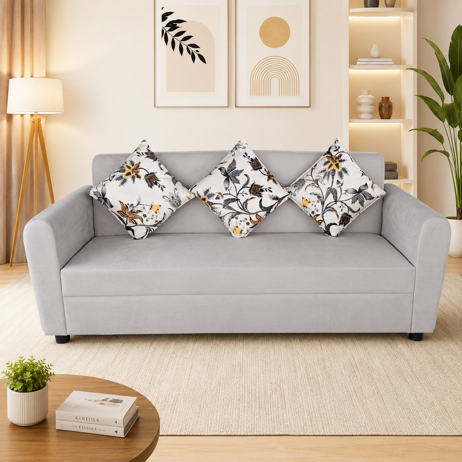 Image of Dr Smith Modern L-Shaped Sectional Sofa Set with Tufted Backrest & Ottoman Fabric 5 Seater Sofa (Finish Color - Brown, Pre-assembled)