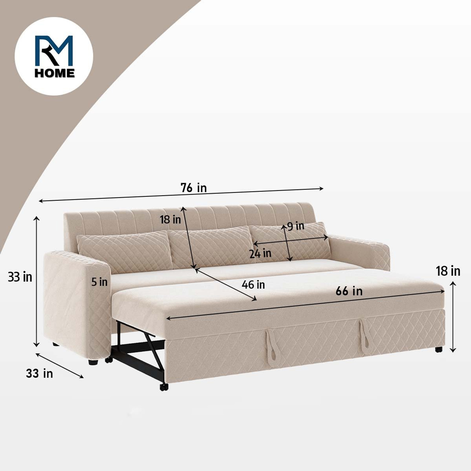 Image of RM HOME Oliver Cumbed Fabric 3 Seater Sofa (Finish Color - Beige, DIY(Do-It-Yourself))