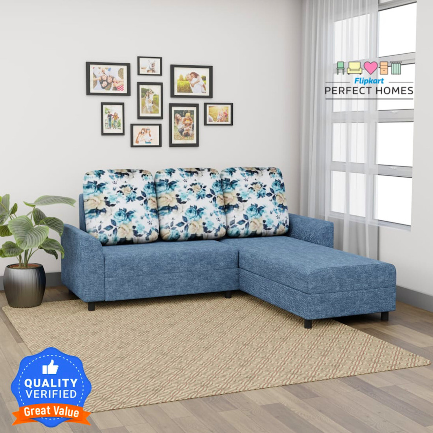 Image of FURNY Joybird 5 Seater LHS L Shape Sofa Cum Bed Set | Premium Leatherette Upholster Fabric 5 Seater Sofa (Finish Color - Brown, Pre-assembled)