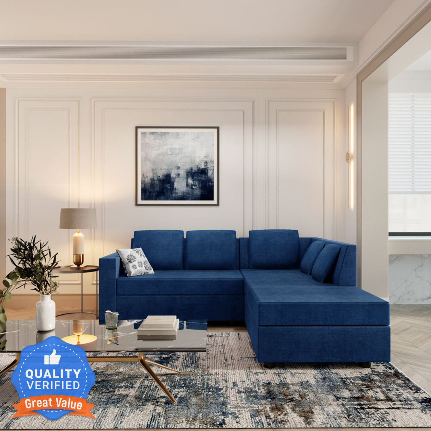 Image of FURNY Joybird 5 Seater LHS L Shape Sofa Cum Bed Set | Premium Leatherette Upholster Fabric 5 Seater Sofa (Finish Color - Brown, Pre-assembled)