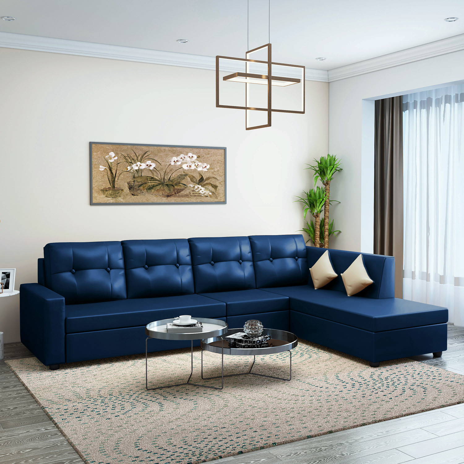 Image of Bharat Lifestyle Kohinoor Fabric 8 Seater Sofa (Finish Color - Blue & Grey, DIY(Do-It-Yourself))