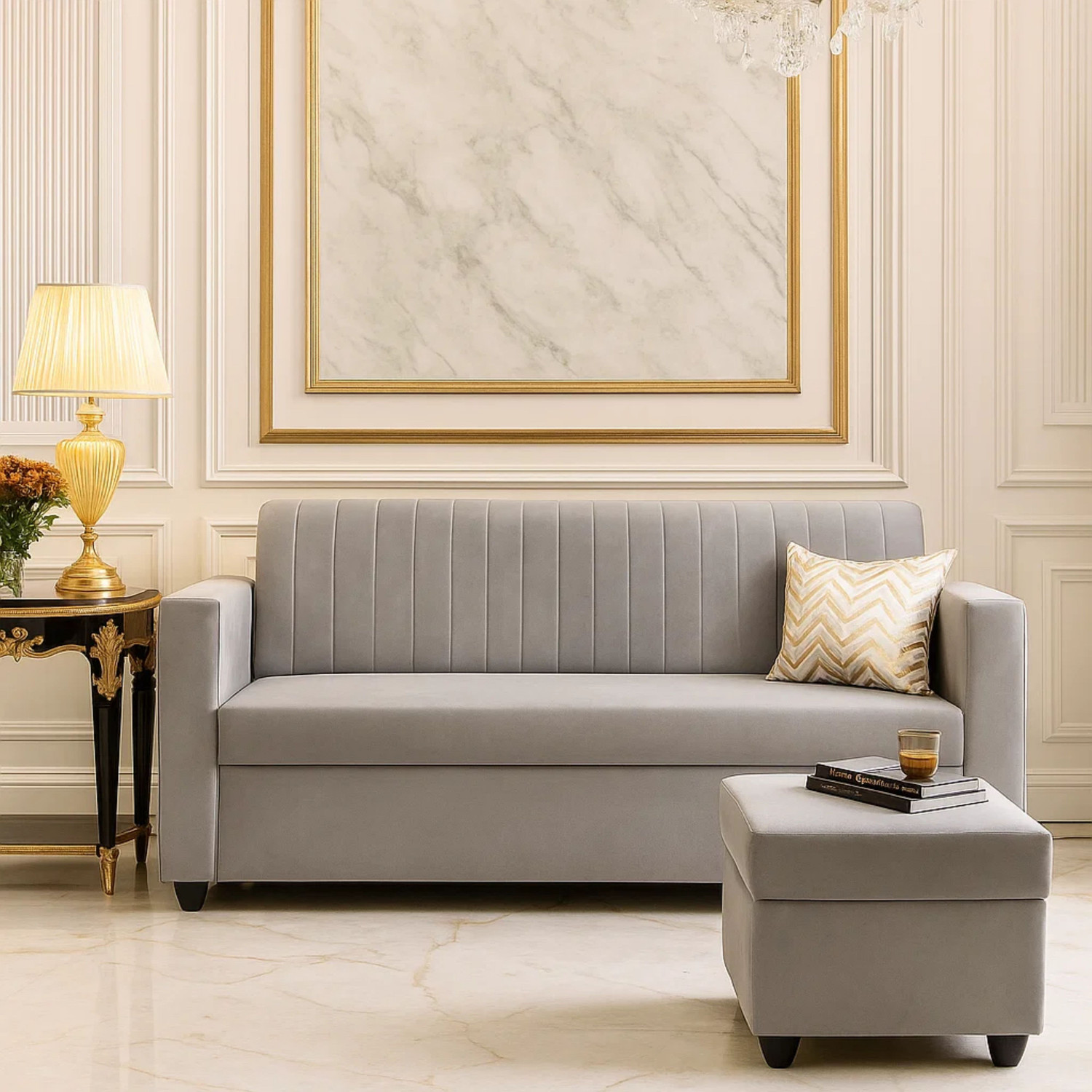 Image of Flipkart Perfect Homes Nora Fabric 4 Seater Sofa (Finish Color - Grey, DIY(Do-It-Yourself))