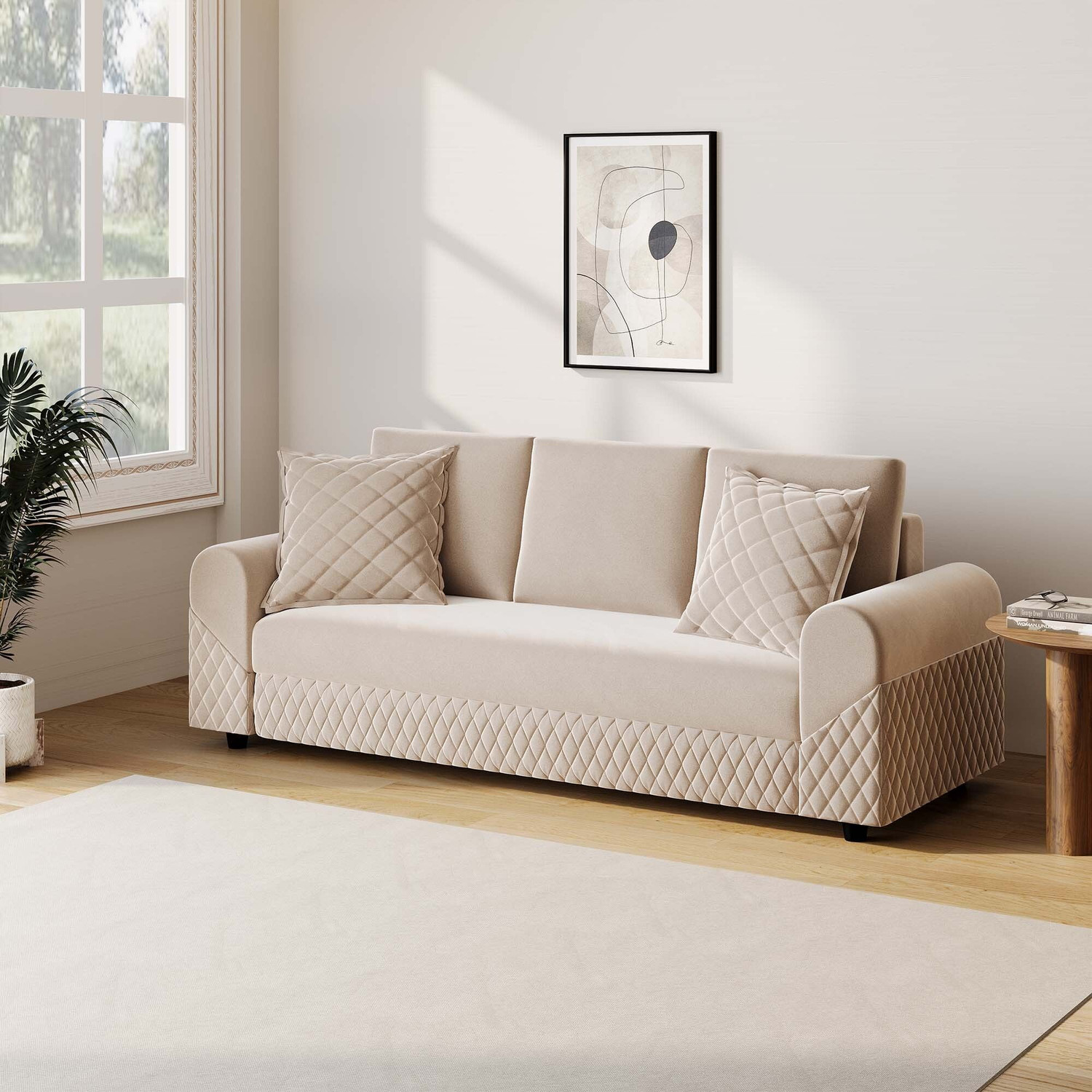 Image of RM HOME Oliver Cumbed Fabric 3 Seater Sofa (Finish Color - Beige, DIY(Do-It-Yourself))