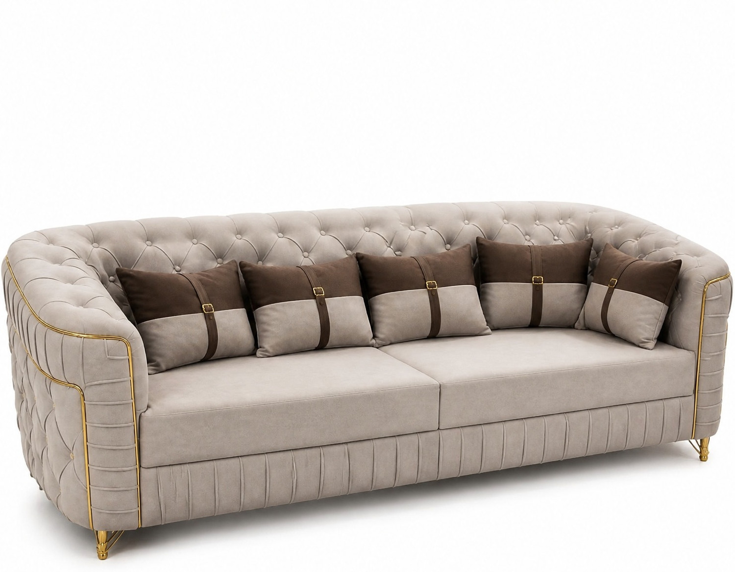 Image of Bharat Furniture 7 Seater Chesterfield L-Shape Sofa Set with Square Glass Table & 2 Puffies Fabric 3 + 3 + 1 Sofa Set (Light Grey & Dark Brown, DIY(Do-It-Yourself))