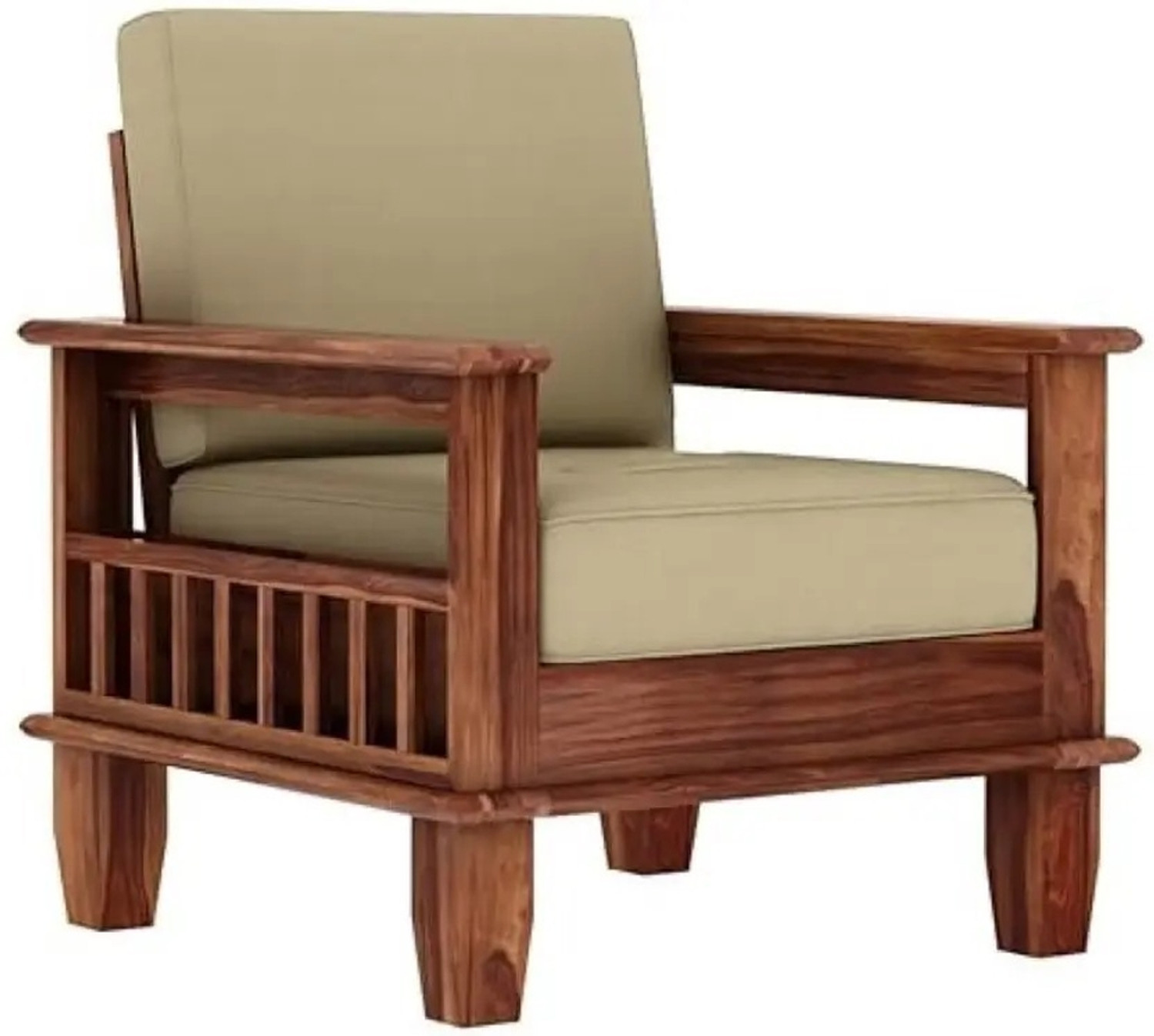 Image of Lakewood Furniture Wooden 5 Seater Sofa Fabric 3 + 1 + 1 Sofa Set (Teak Finish, DIY(Do-It-Yourself))