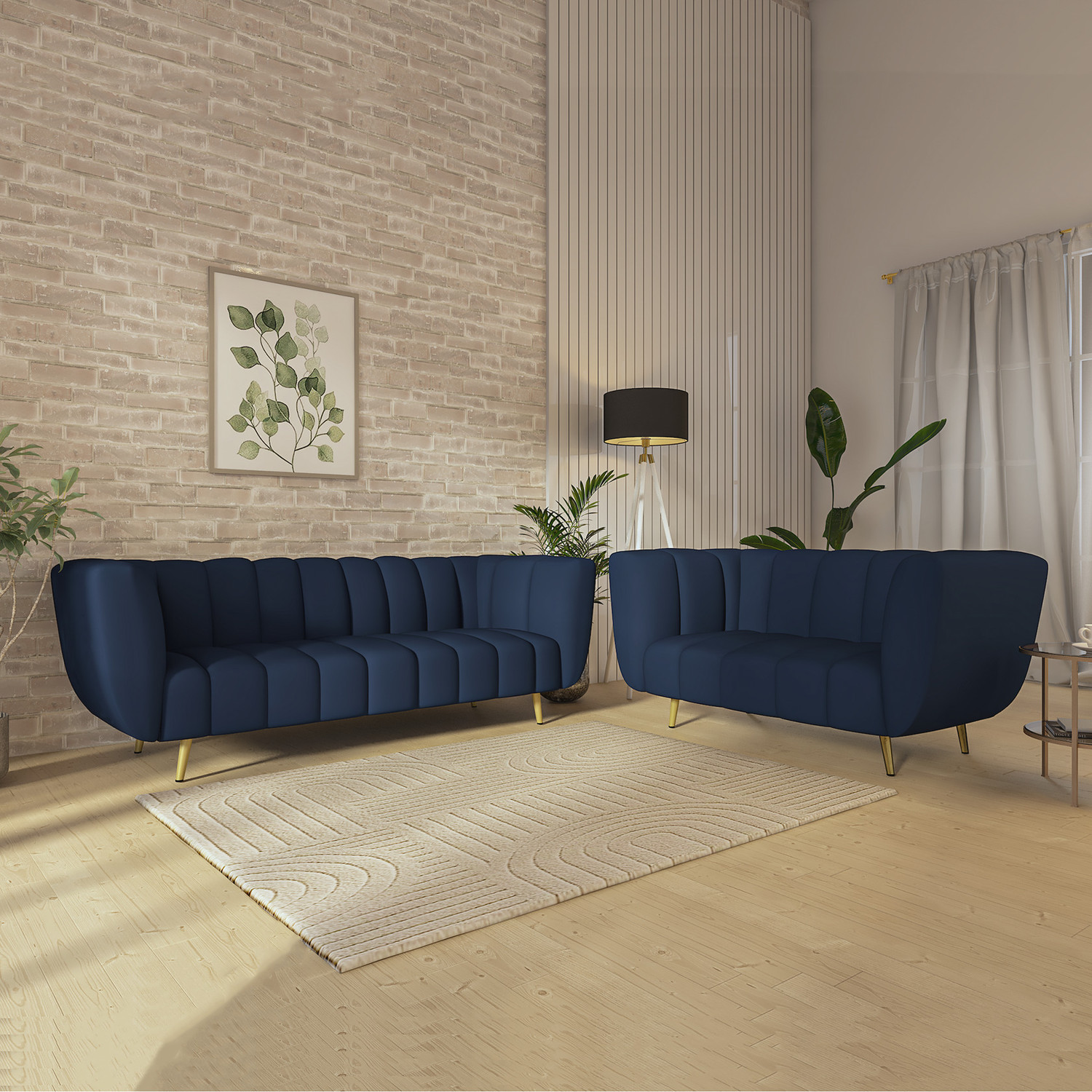 Image of Bharat Furniture 7 Seater Chesterfield L-Shape Sofa Set with Square Glass Table & 2 Puffies Fabric 3 + 3 + 1 Sofa Set (Light Grey & Dark Brown, DIY(Do-It-Yourself))