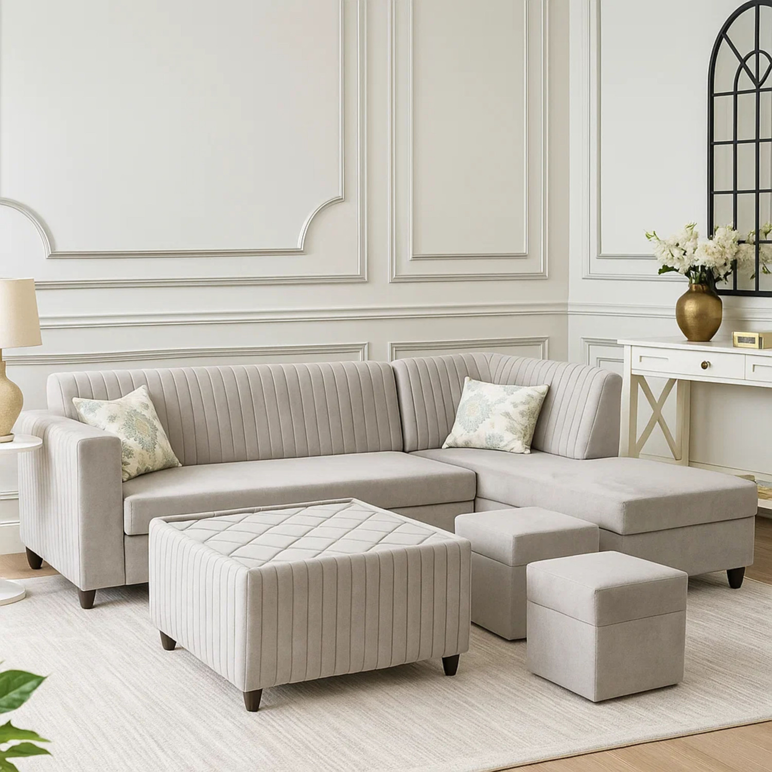 Image of Bharat Lifestyle Kohinoor Fabric 8 Seater Sofa (Finish Color - Blue & Grey, DIY(Do-It-Yourself))