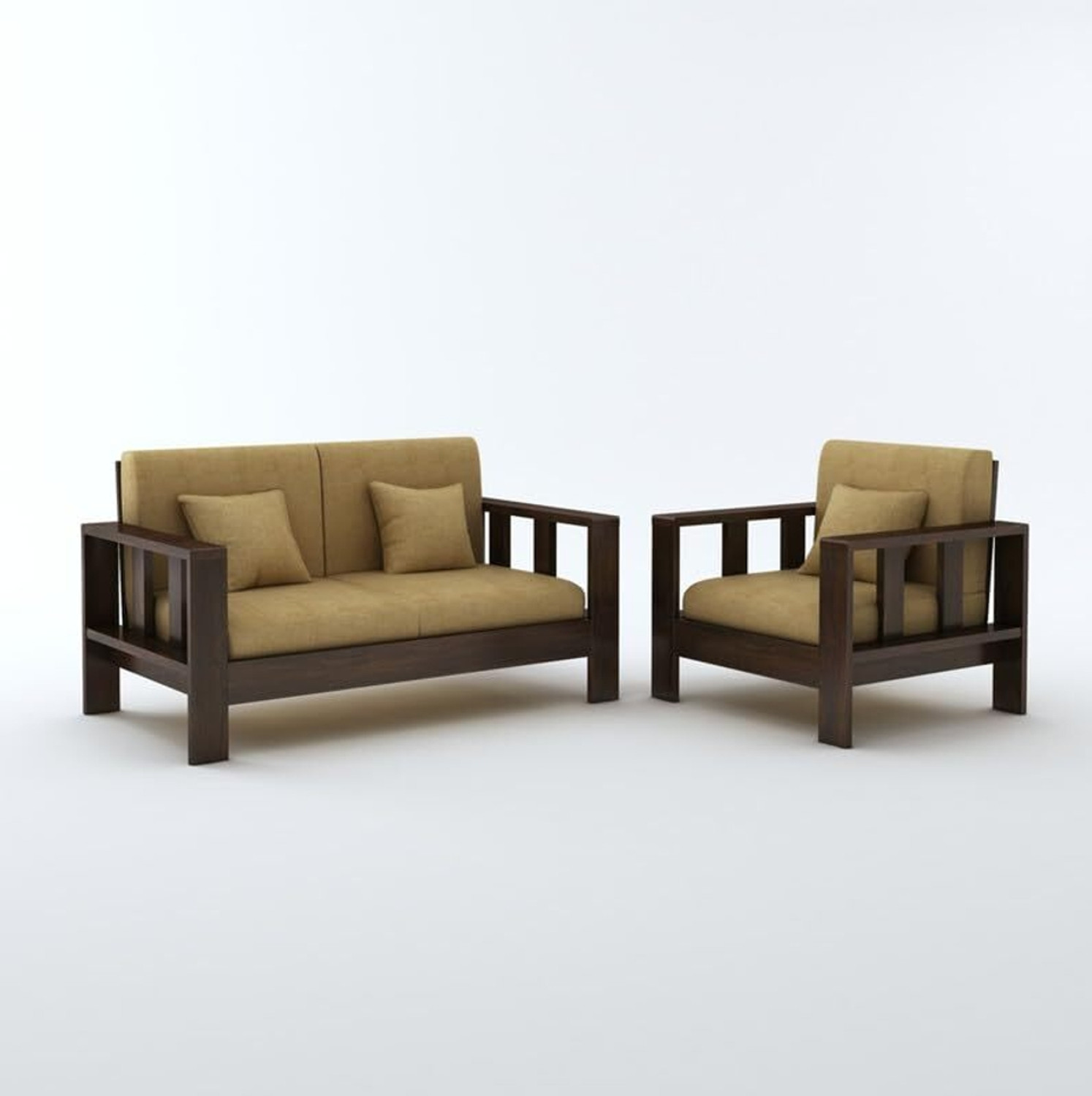 Image of SUNCROWN Monarch Sheesham wood for livingroom /bedroom /seating Fabric 2 + 1 Sofa Set (Walnut, Pre-assembled)