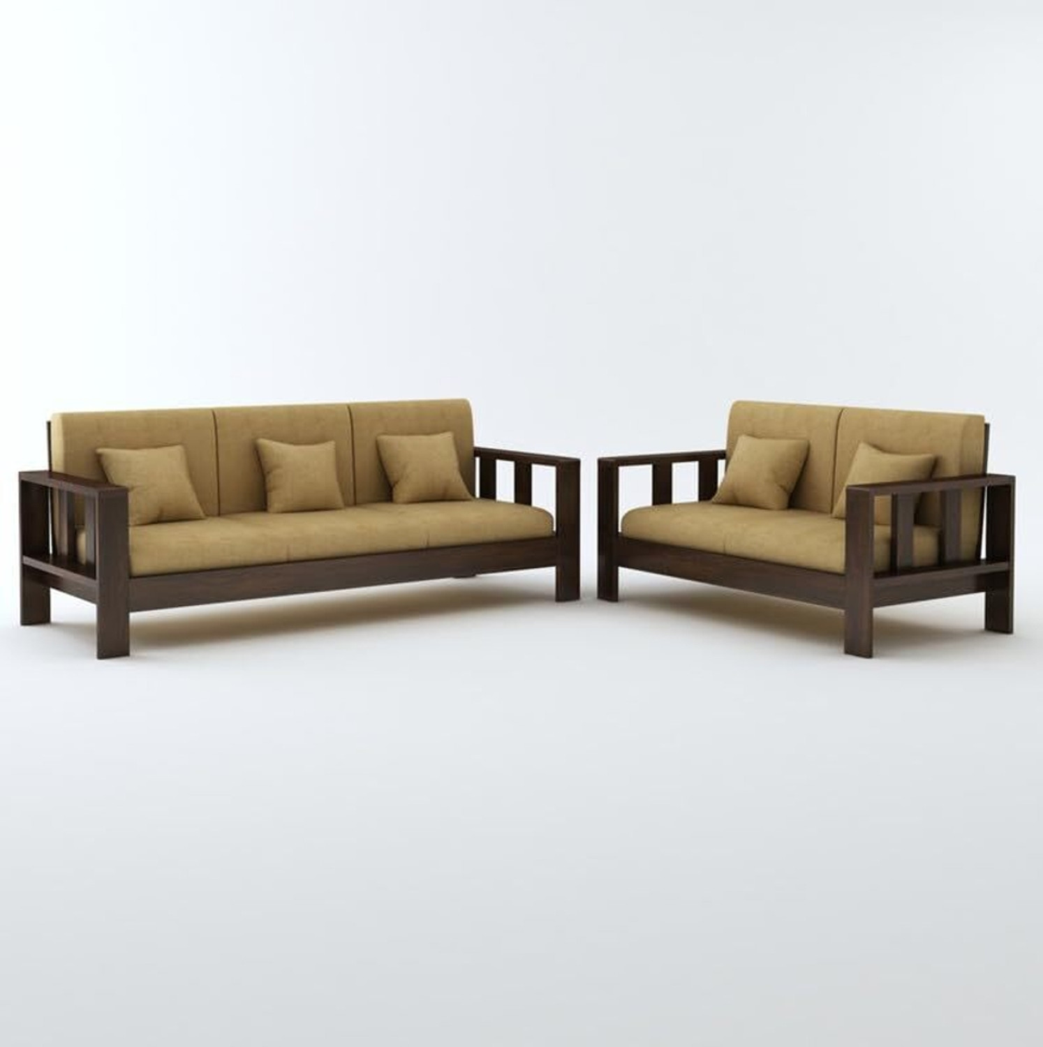 Image of SUNCROWN Monarch Sheesham wood for livingroom /bedroom /seating Fabric 3 + 2 Sofa Set (Walnut, Pre-assembled)