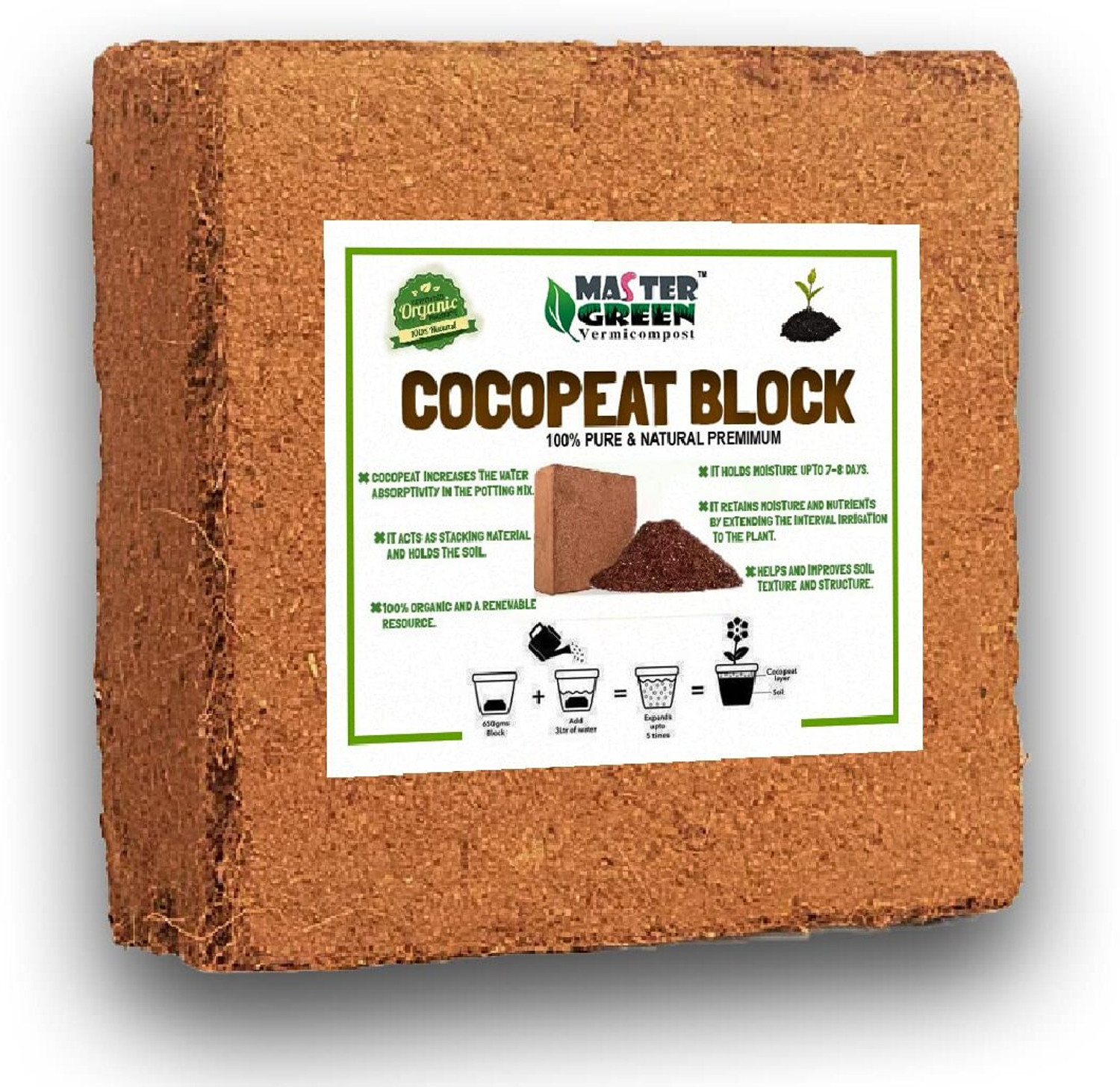 Master Green Cocopeat 5KG Block - Image 1