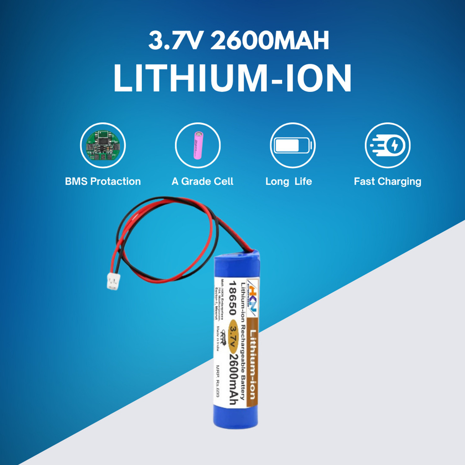 Image of HKN 3.7v 2600mAh with BMS Lithium Solar Battery (3.7 V)