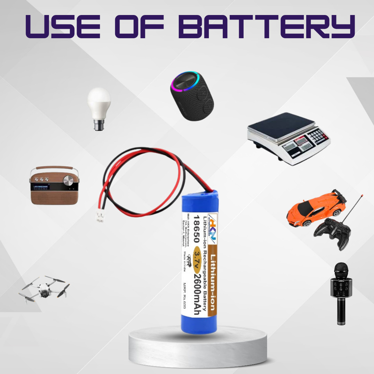 Image of HKN 3.7v 2600mAh with BMS Lithium Solar Battery (3.7 V)