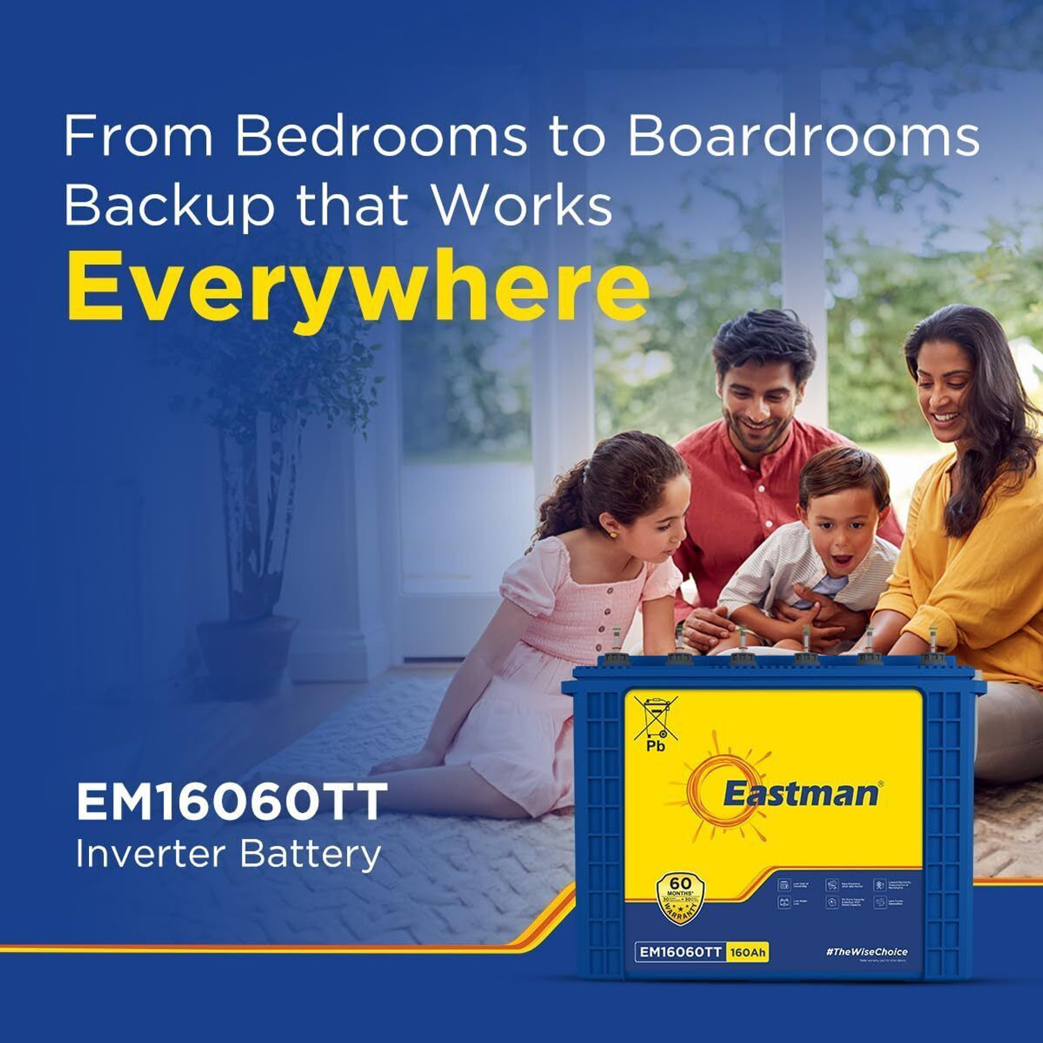 Image of EASTMAN EM16060TT 160Ah Inverter Battery for Home | Long Backup| Fast Charging Tubular Flooded Solar Battery (12 V)