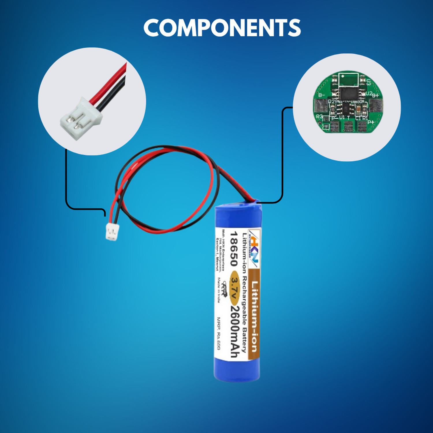 Image of HKN 3.7v 2600mAh with BMS Lithium Solar Battery (3.7 V)