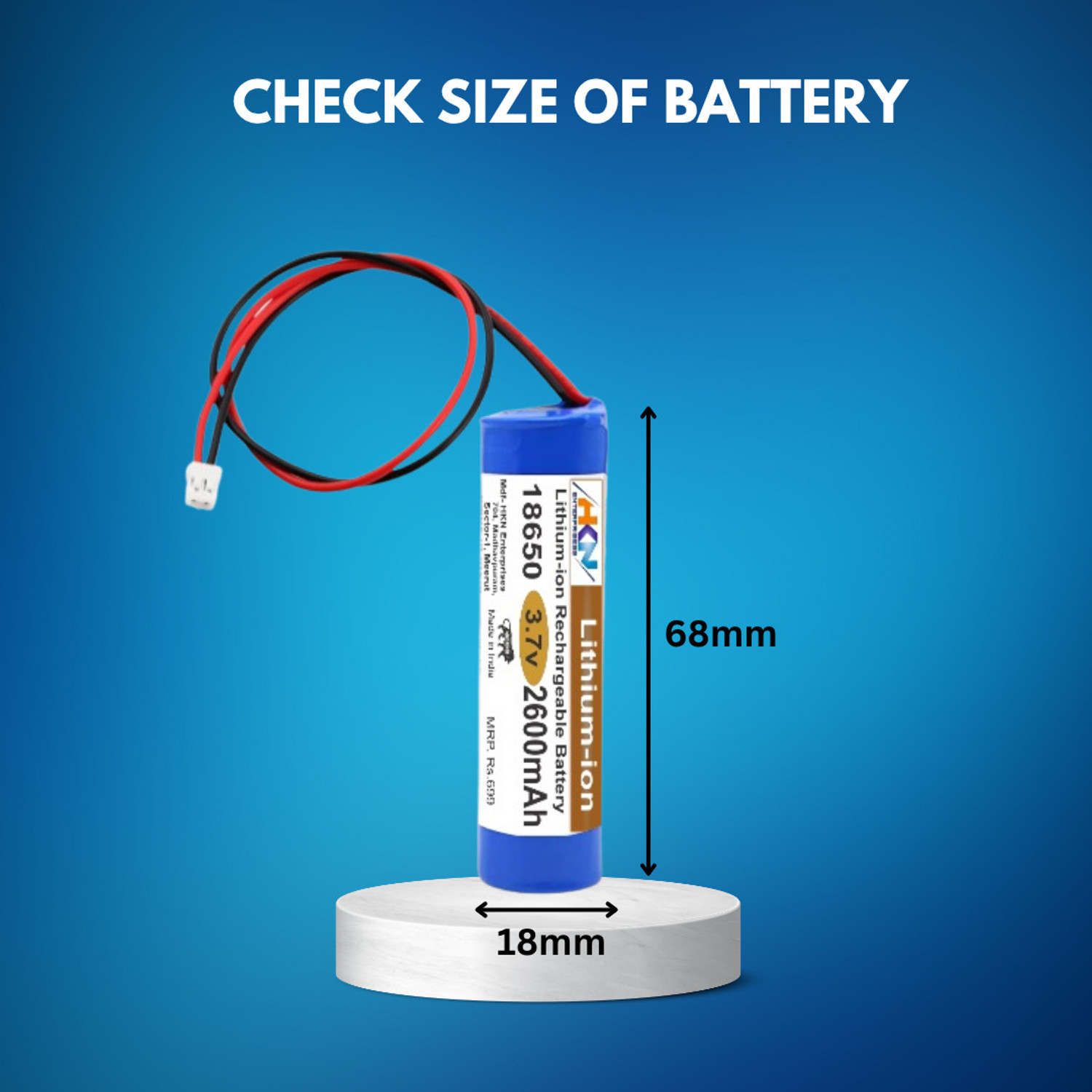 Image of HKN 3.7v 2600mAh with BMS Lithium Solar Battery (3.7 V)
