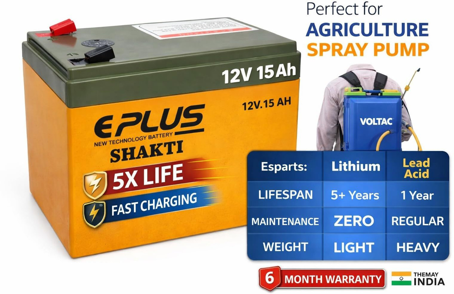 Image of eplus Shakti 12 V 15 AH Lithium Solar Battery (12 V)