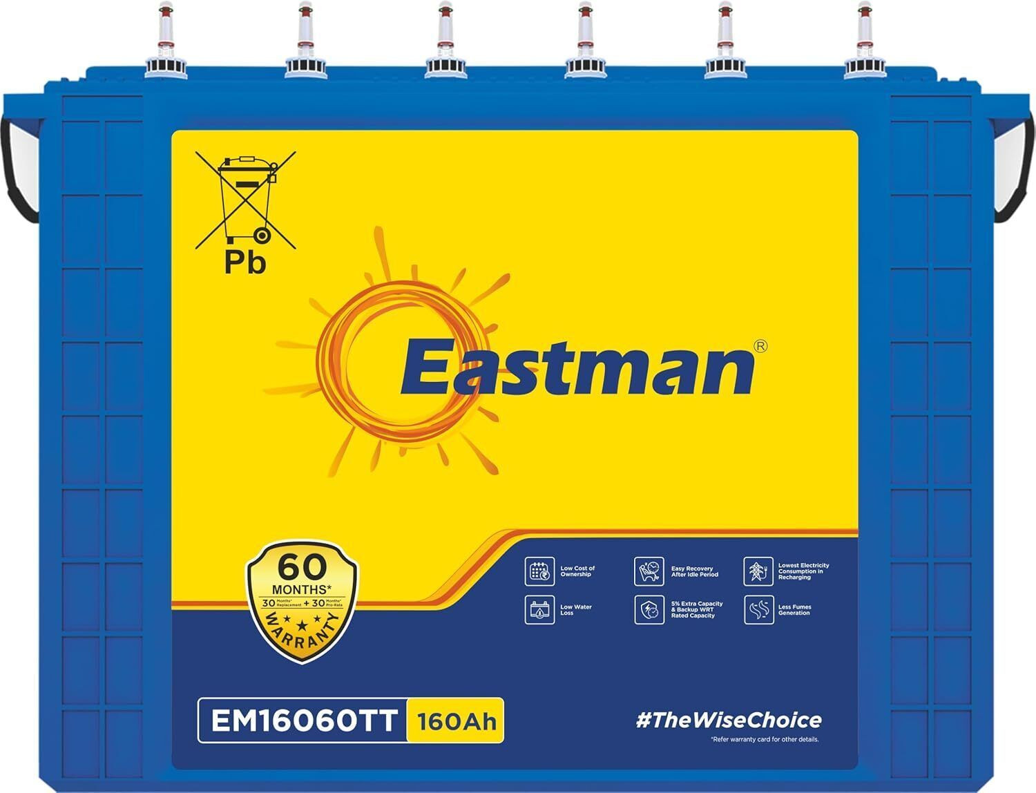 Image of EASTMAN EM16060TT 160Ah Inverter Battery for Home | Long Backup| Fast Charging Tubular Flooded Solar Battery (12 V)