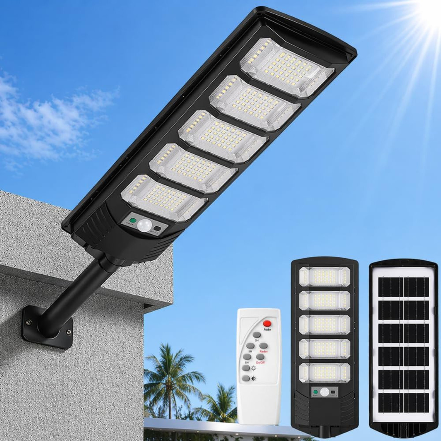 Image of Wengonvila Outdoor Solar Lamp with Remote - Auto On /Off, Multiple Modes Solar Light Set (Wall Mounted Pack of 1)
