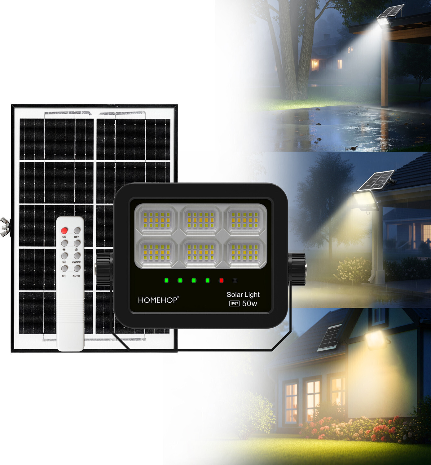 Image of Homehop Solar Lights Outdoor Waterproof 50W Wireless Flood LED Wall lamp for Home Garden Solar Light Set (Wall Mounted Pack of 1)