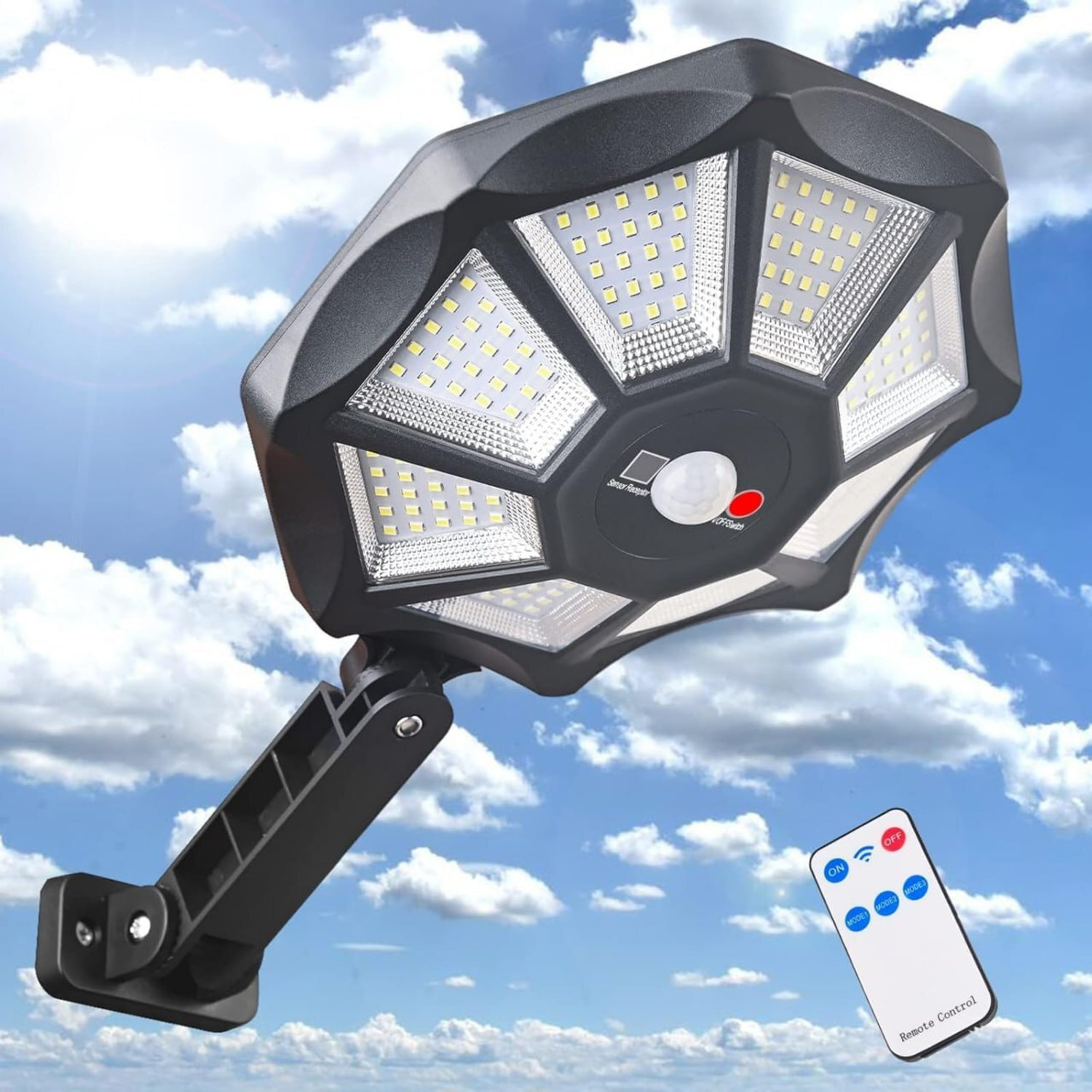 Image of Wengonvila Outdoor Solar Lamp with Remote - Auto On /Off, Multiple Modes Solar Light Set (Wall Mounted Pack of 1)