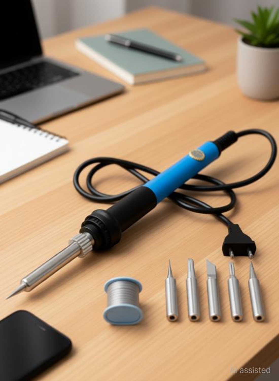 Image of VMTRONIX 3-in-1 60W Adjustable Temperature Soldering Iron Kit | For DIY & PCB Repair | 60 W Temperature Controlled (Pointed Tip)