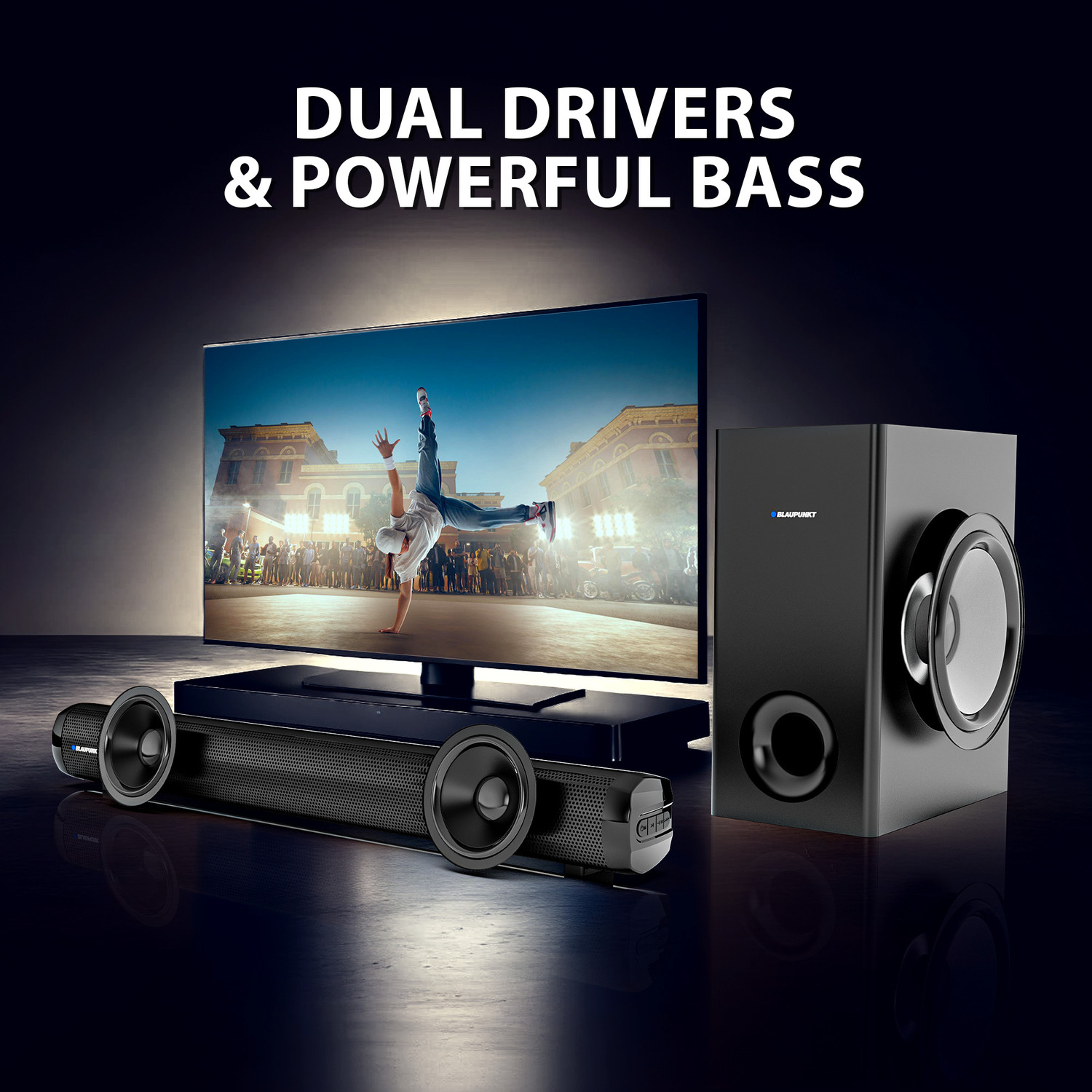Image of Blaupunkt SBW Chicago 20 Soundbar I HDMI-ARC I Bluetooth I AUX I USB 120 W Bluetooth Home Audio Speaker (Black, 2.1 Channel)